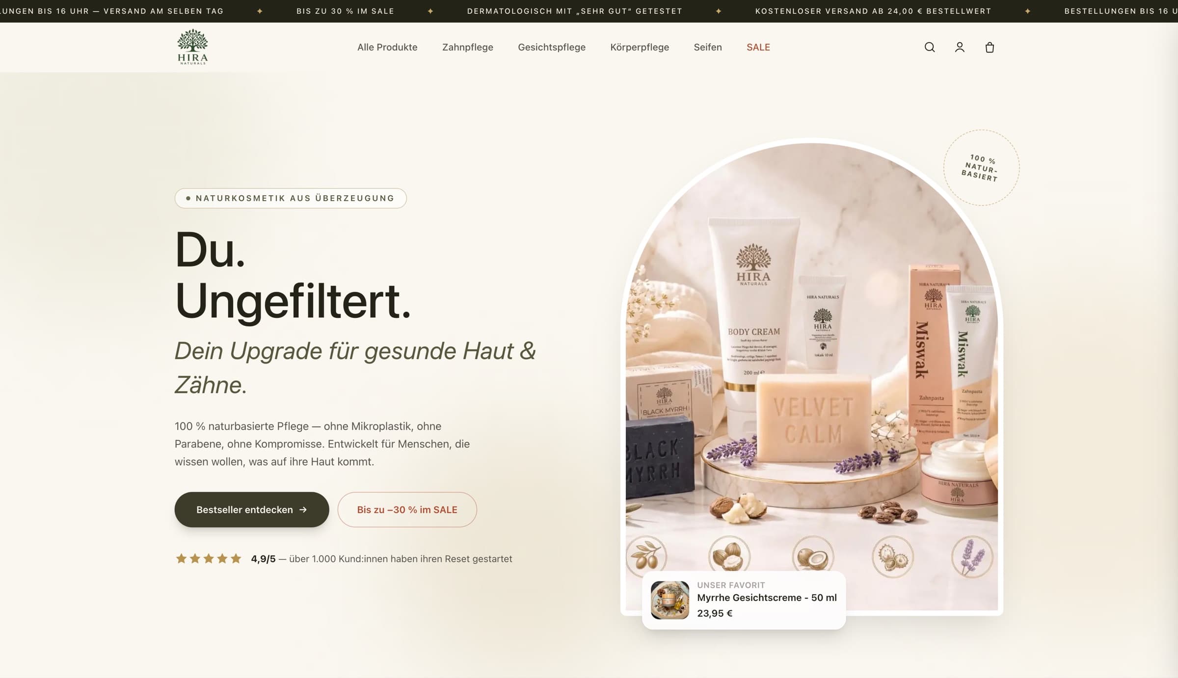 Online-Shop von hiranatur.de – entwickelt von Klaic Media